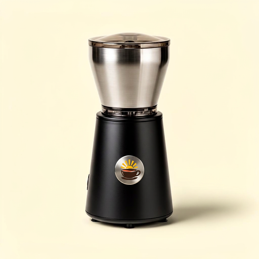 Premium matte black conical burr coffee grinder with brushed stainless steel hopper